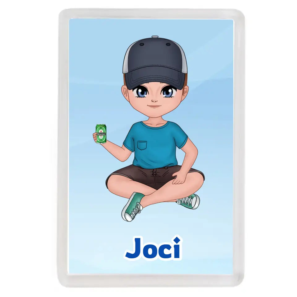 Egyedi hűtőmágnes szerkeszthető fiú karakterrel - Ajándékverzum