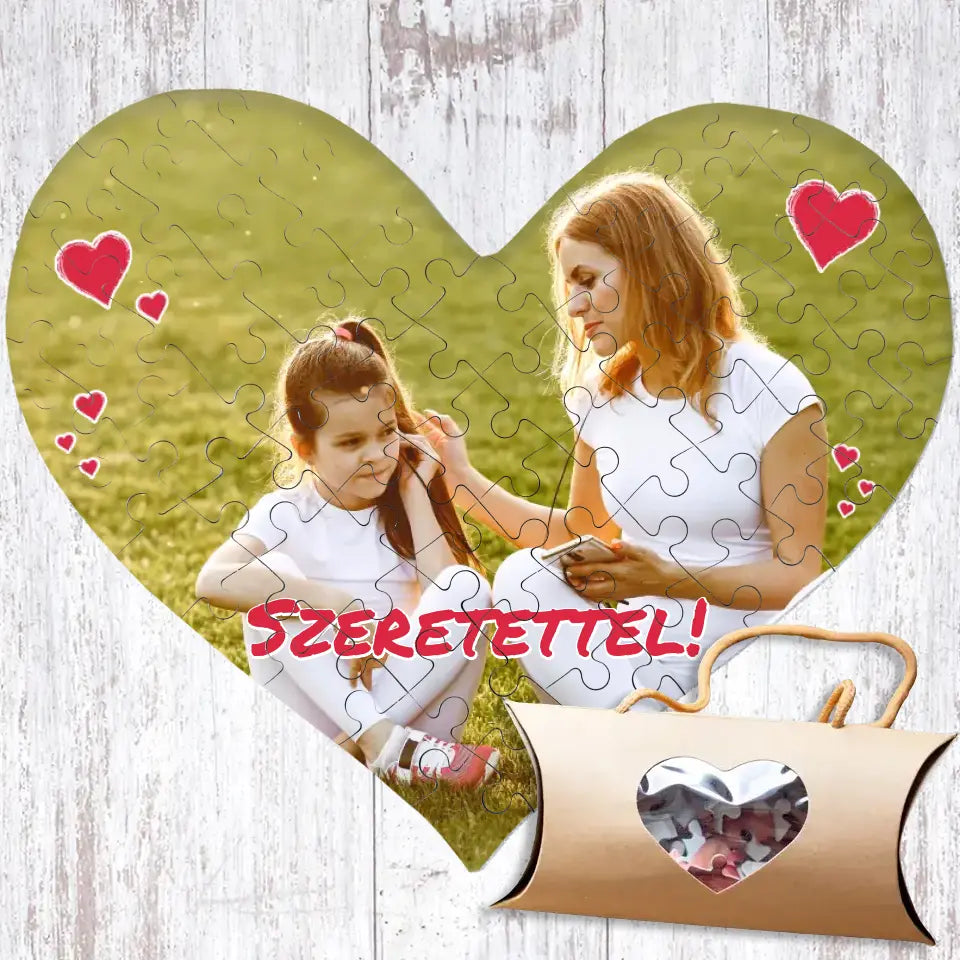 Egyedi fényképes szív alakú puzzle anyák napjára - Ajándékverzum