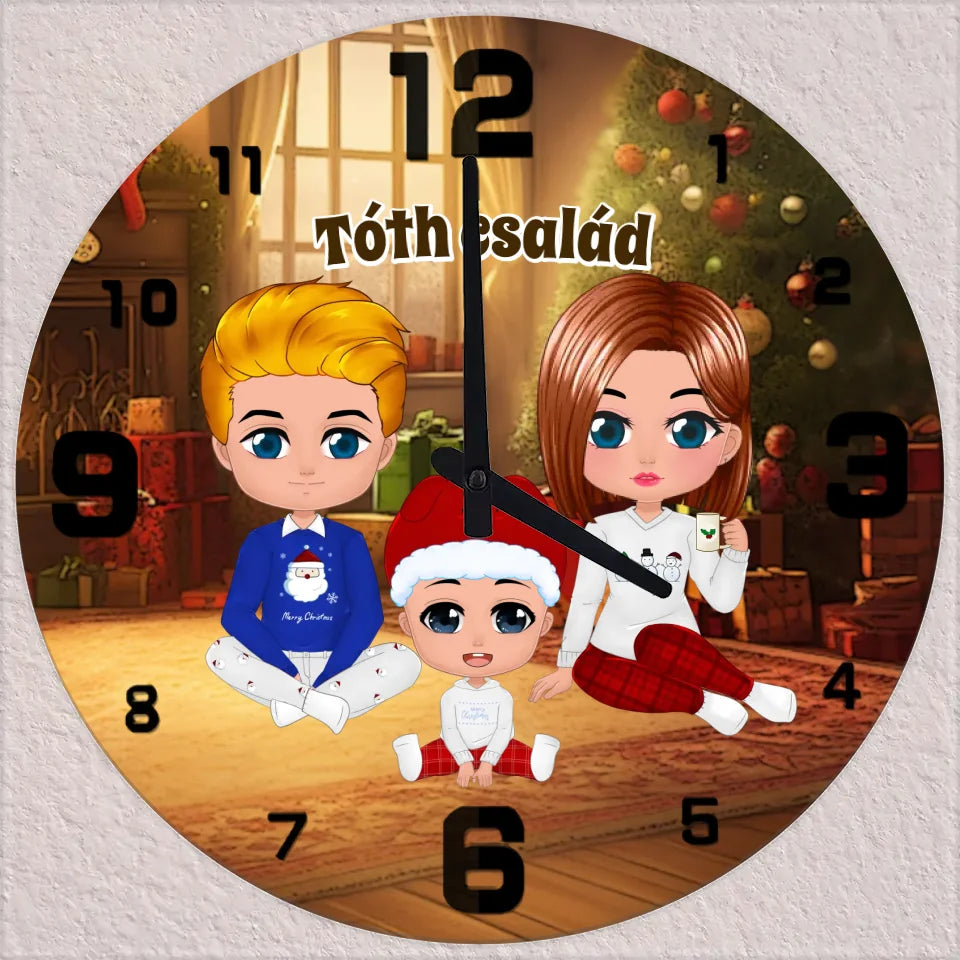 Egyedi karakteres családi falióra - saját felirattal - Ajándékverzum