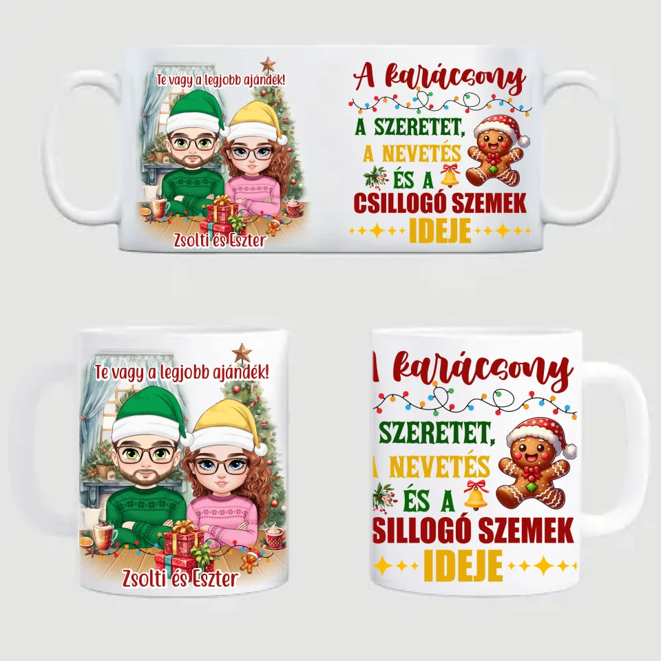 Egyedi karakteres karácsonyi bögre pároknak - Ajándékverzum