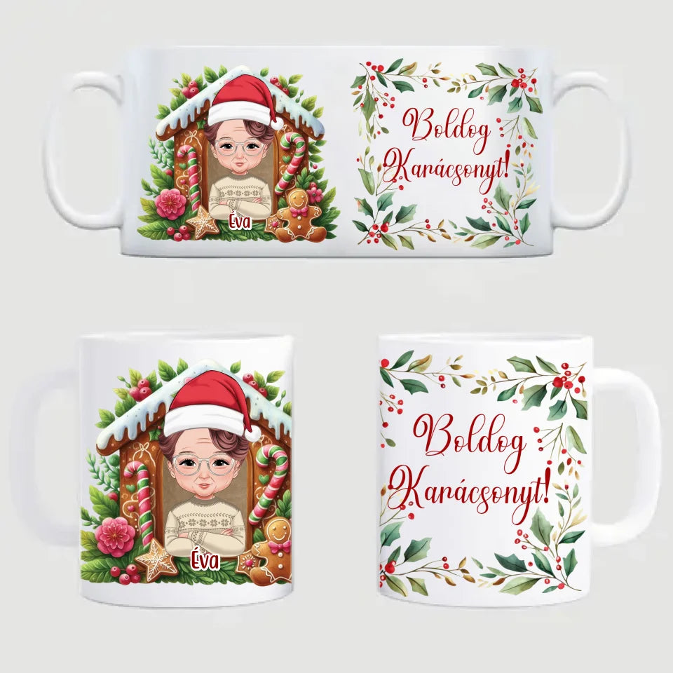 Egyedi karakteres karácsonyi bögre idősebb nőknek - Ajándékverzum