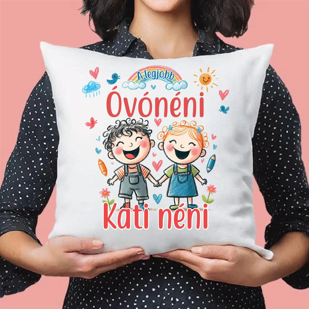 Egyedi neves és feliratos párna pedagógusnapra óvónéninek, óvóbácsinak vagy dadusnak - Ajándékverzum