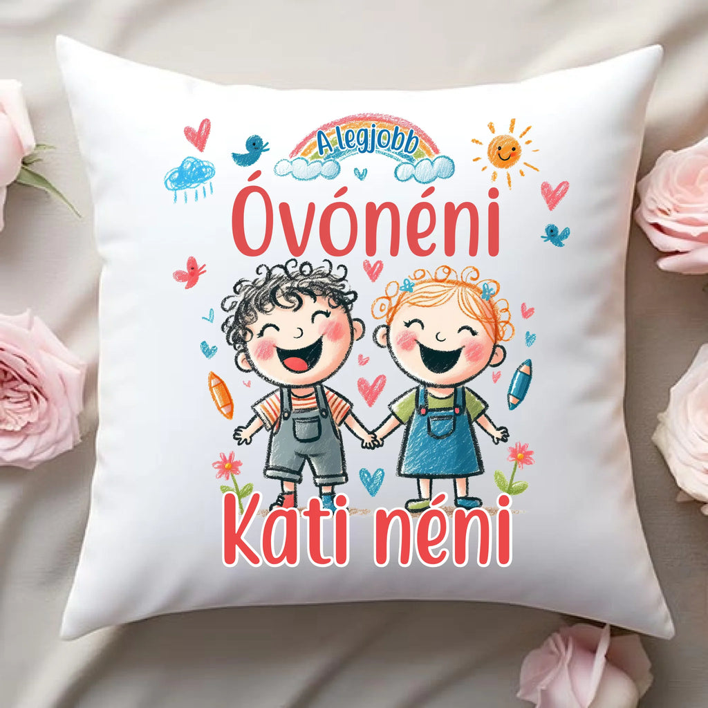 Egyedi neves és feliratos párna pedagógusnapra óvónéninek, óvóbácsinak vagy dadusnak - Ajándékverzum