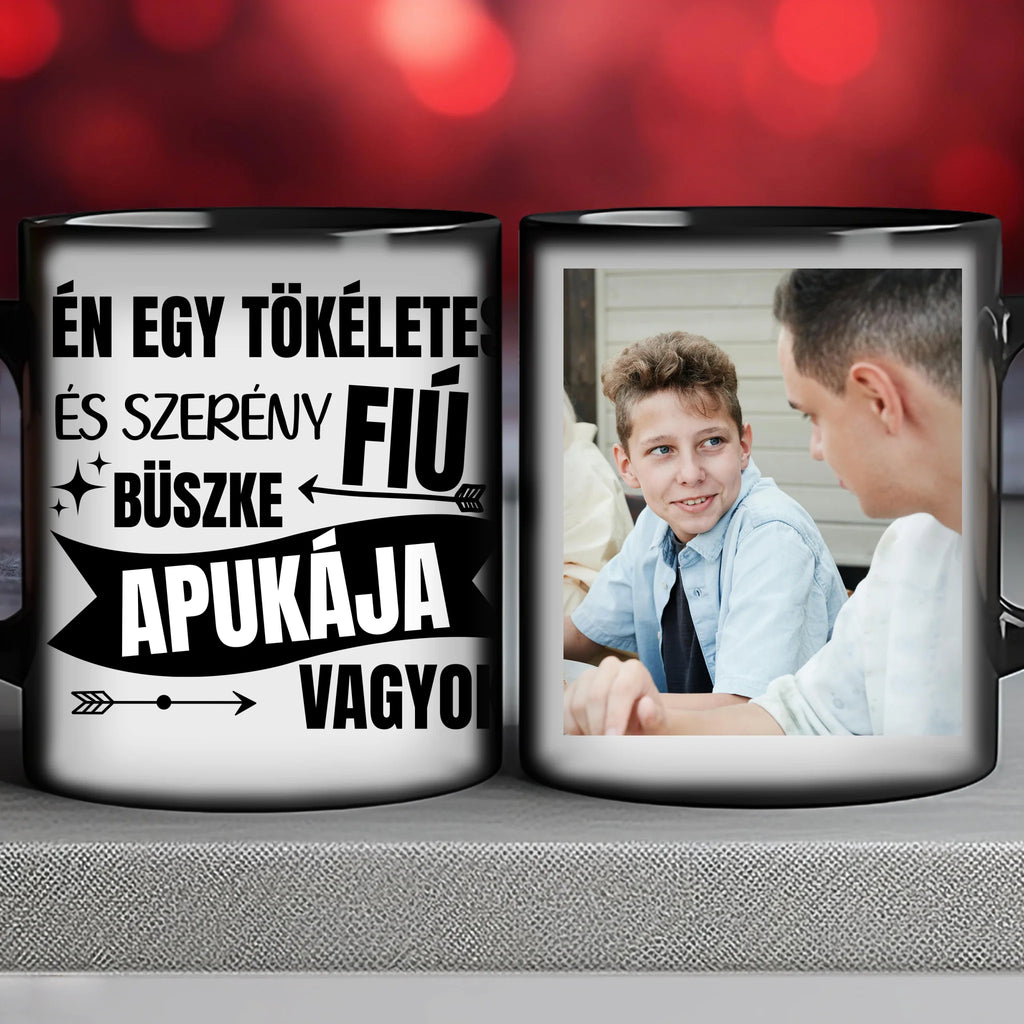 Vicces fényképes bögre apának - én egy tökéletes és szerény fiú apukája vagyok - Ajándékverzum