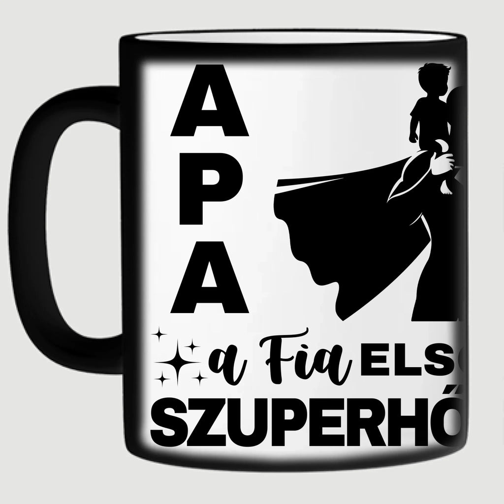 Apa a fia első hőse - egyedi fényképes bögre apának - Ajándékverzum