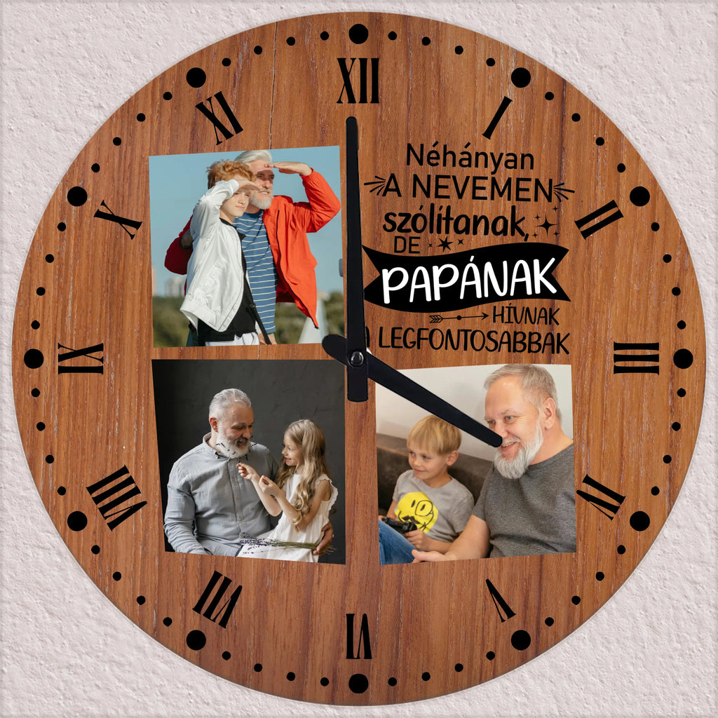 Egyedi fényképes falióra papának választható felirattal és 3 képpel