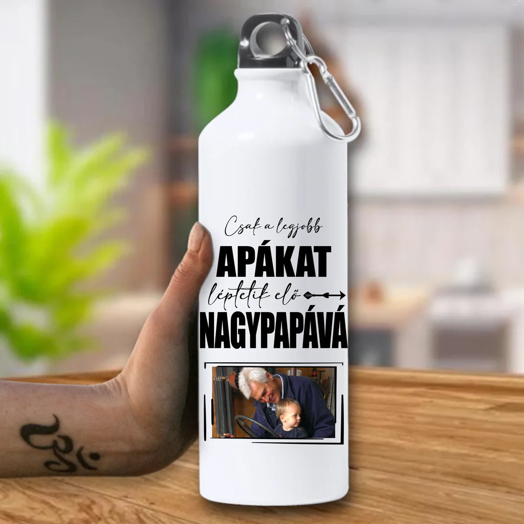 Egyedi kulacs fényképpel és választható felirattal papának - Ajándékverzum