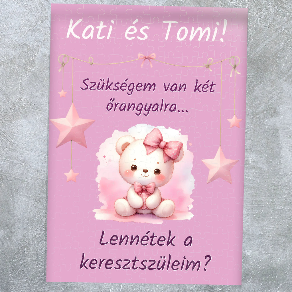 Egyedi keresztszülő felkérő puzzle - saját felirattal és lányos mintával - Ajándékverzum