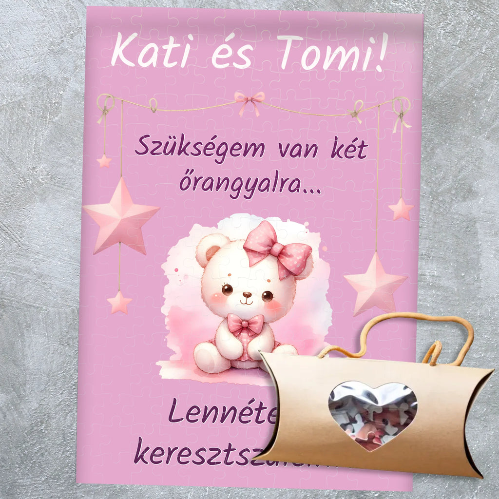 Egyedi keresztszülő felkérő puzzle - saját felirattal és lányos mintával - Ajándékverzum