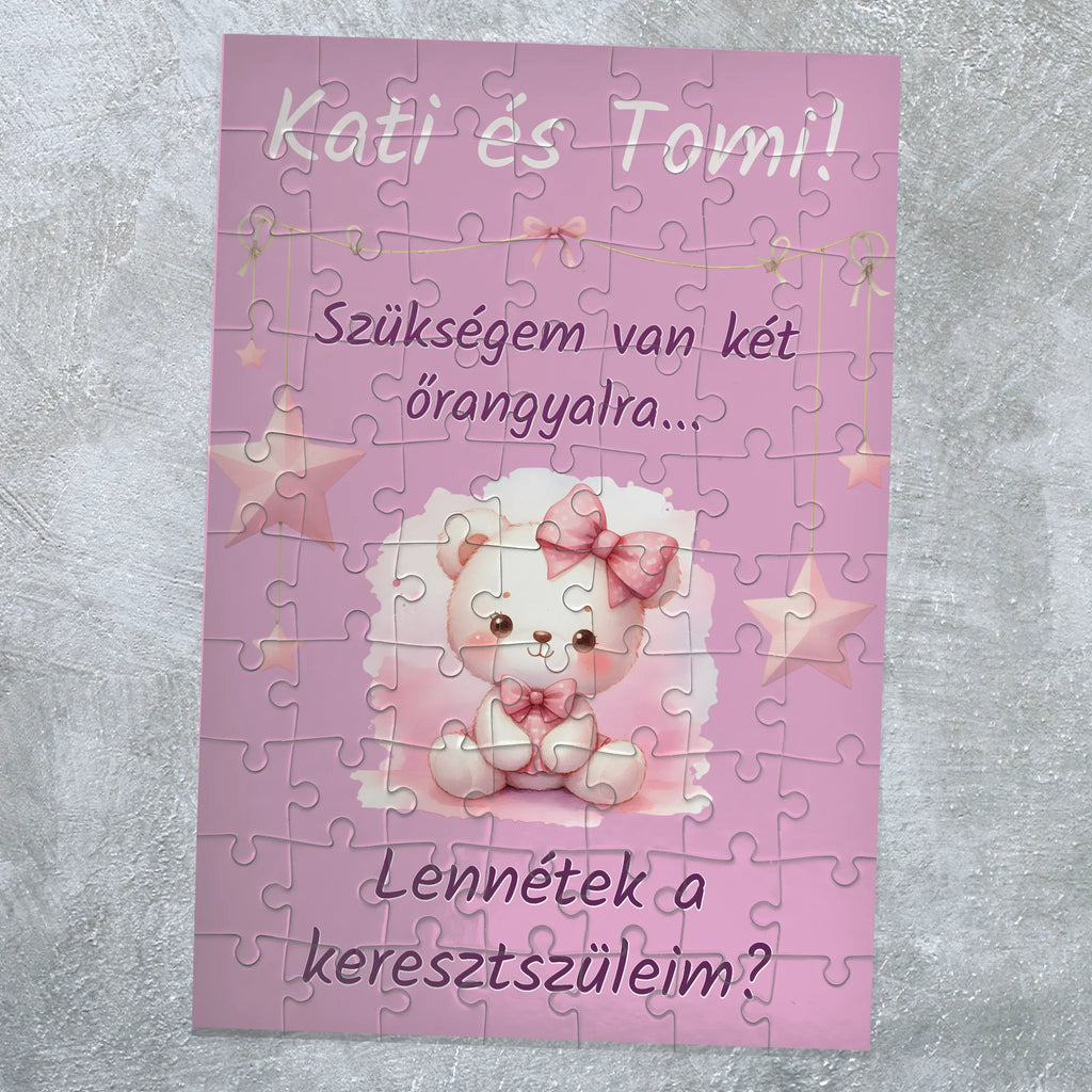 Egyedi keresztszülő felkérő puzzle - saját felirattal és lányos mintával - Ajándékverzum