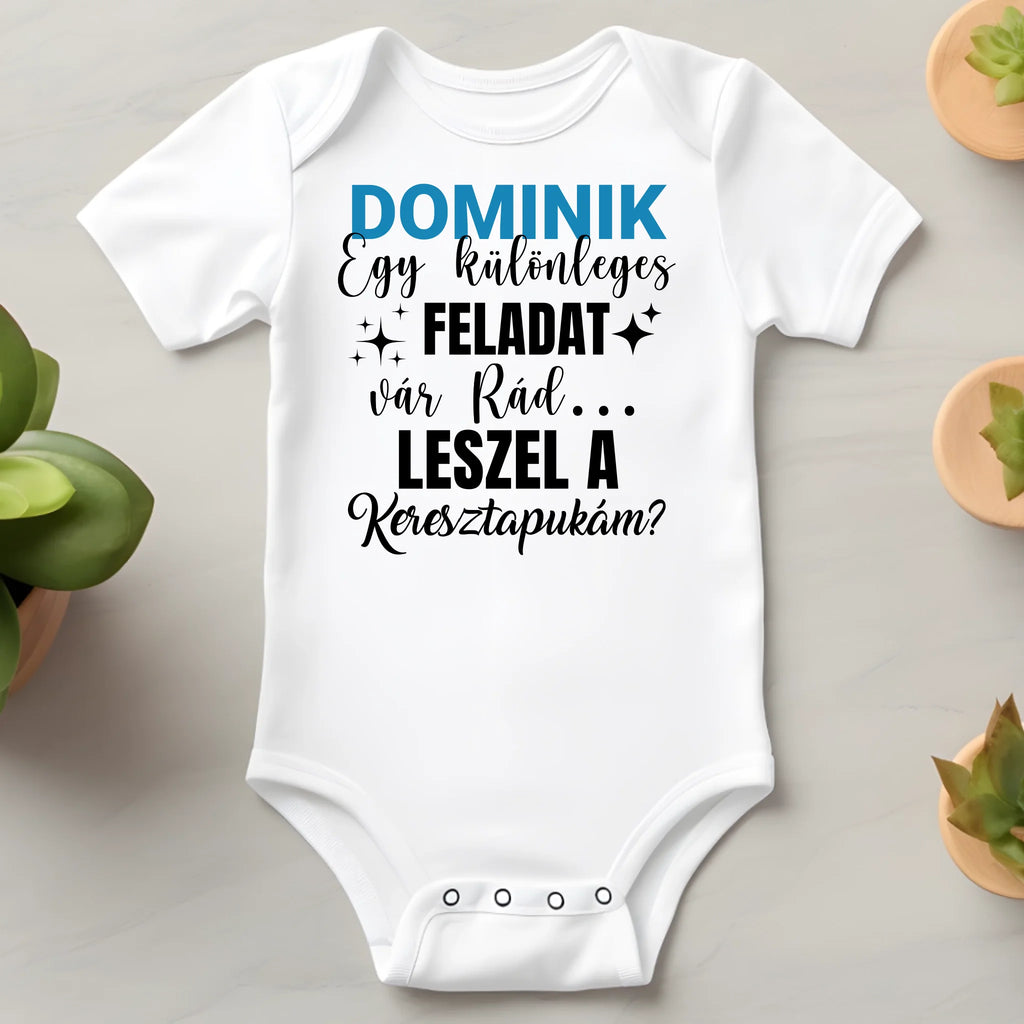Keresztszülő felkérő ajándék baba body egyedi névvel - Ajándékverzum