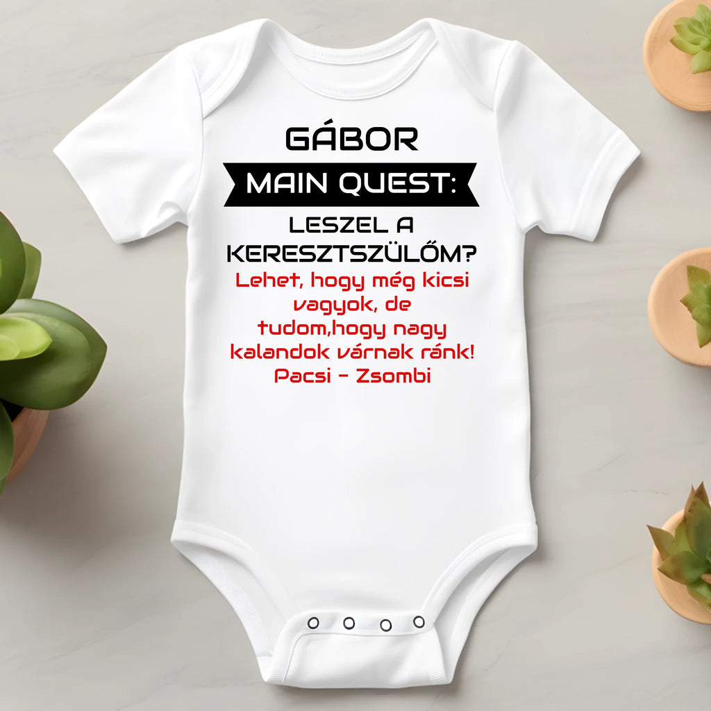 Main Quest: Leszel a keresztszülőm? – gamer baba body egyedi névvel - Ajándékverzum
