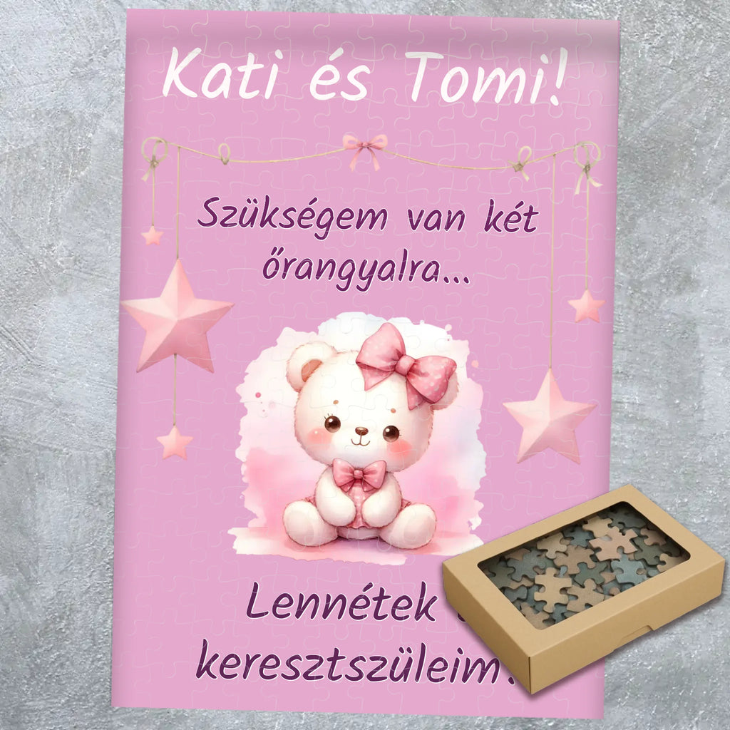 Egyedi keresztszülő felkérő puzzle - saját felirattal és lányos mintával - Ajándékverzum