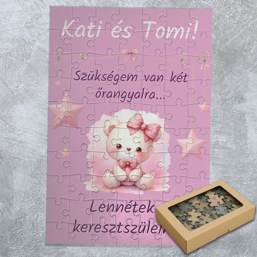 Egyedi keresztszülő felkérő puzzle - saját felirattal és lányos mintával - Ajándékverzum