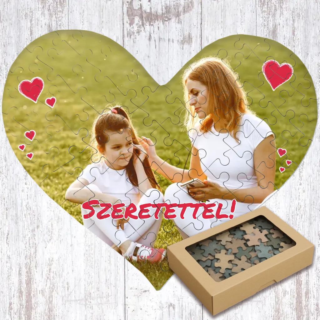 Egyedi fényképes szív alakú puzzle anyák napjára - Ajándékverzum