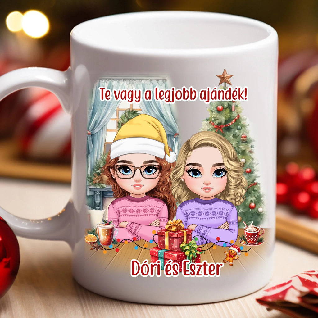 Egyedi karakteres karácsonyi bögre barátnőnek - Ajándékverzum