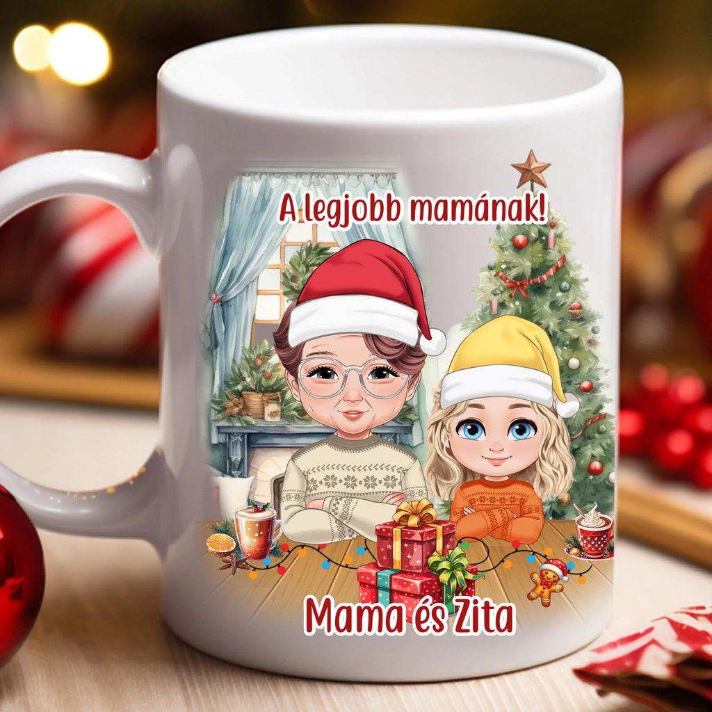 Egyedi karakteres karácsonyi bögre mamának - Ajándékverzum