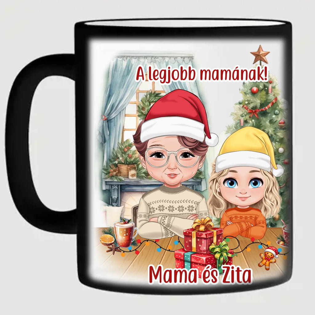 Egyedi karakteres karácsonyi bögre mamának - Ajándékverzum