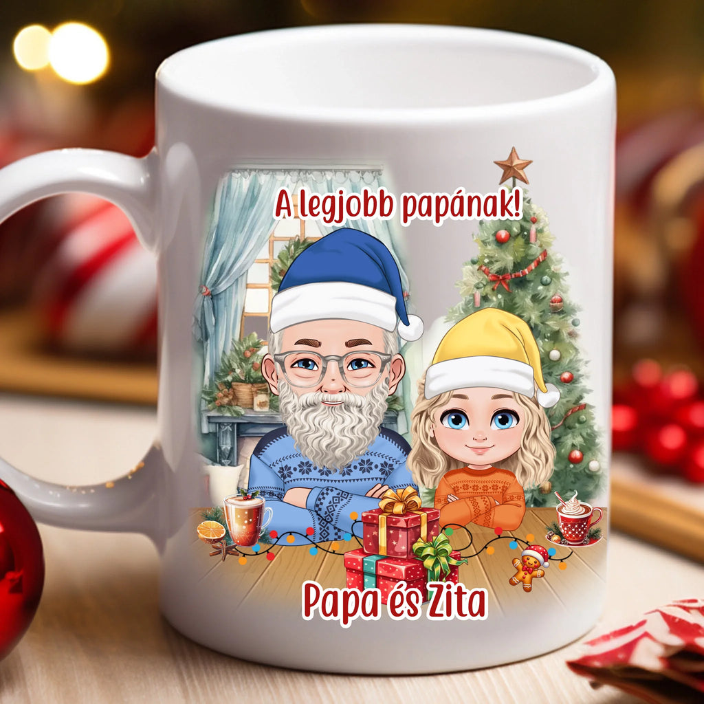 Egyedi karakteres karácsonyi bögre papának - Ajándékverzum