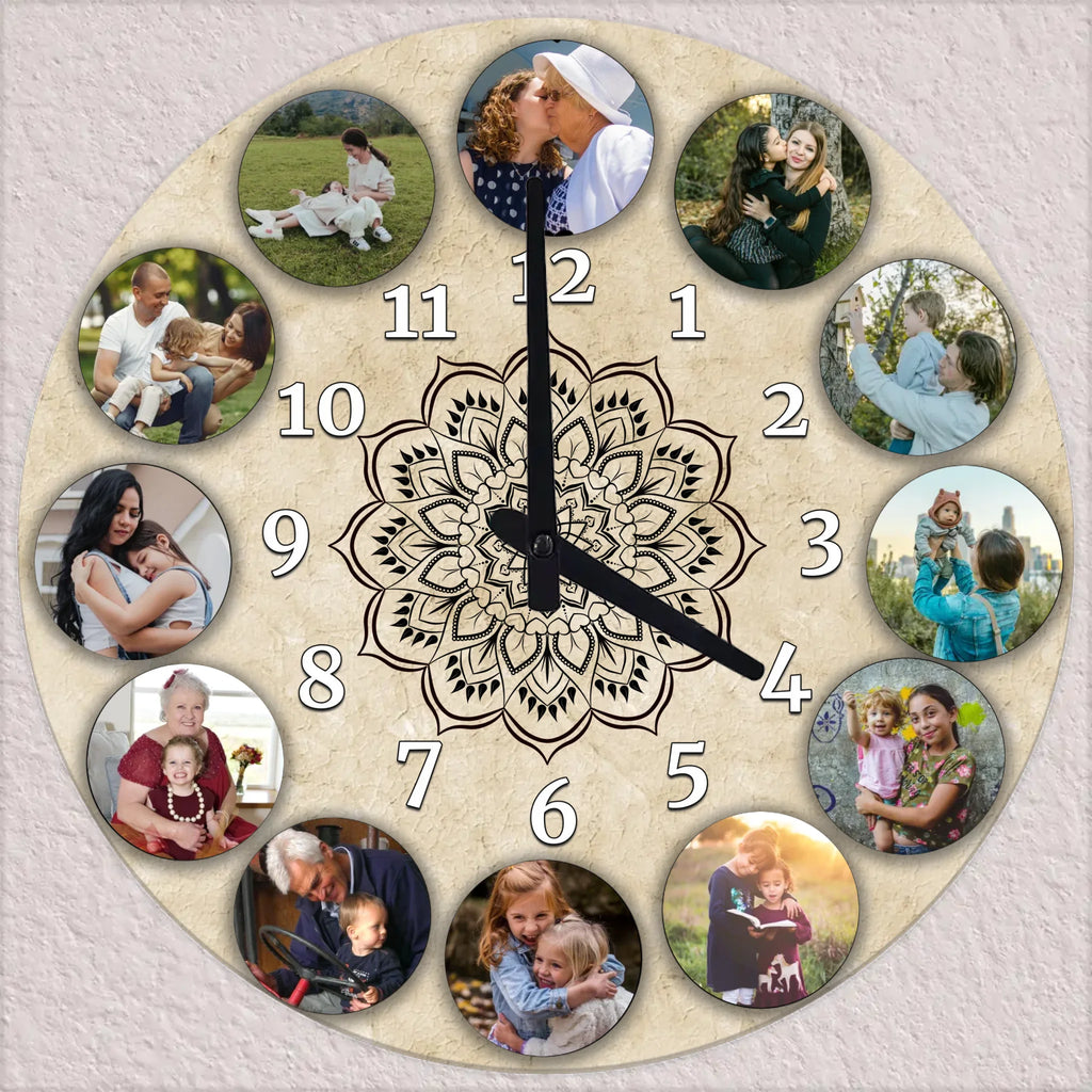 Egyedi fényképes mandalás falióra 12 képpel - Ajándékverzum