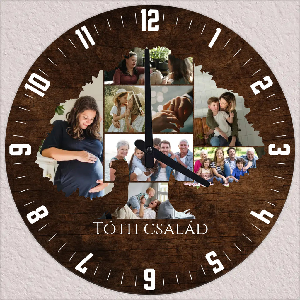 Egyedi fényképes falióra családfa mintával - Ajándékverzum