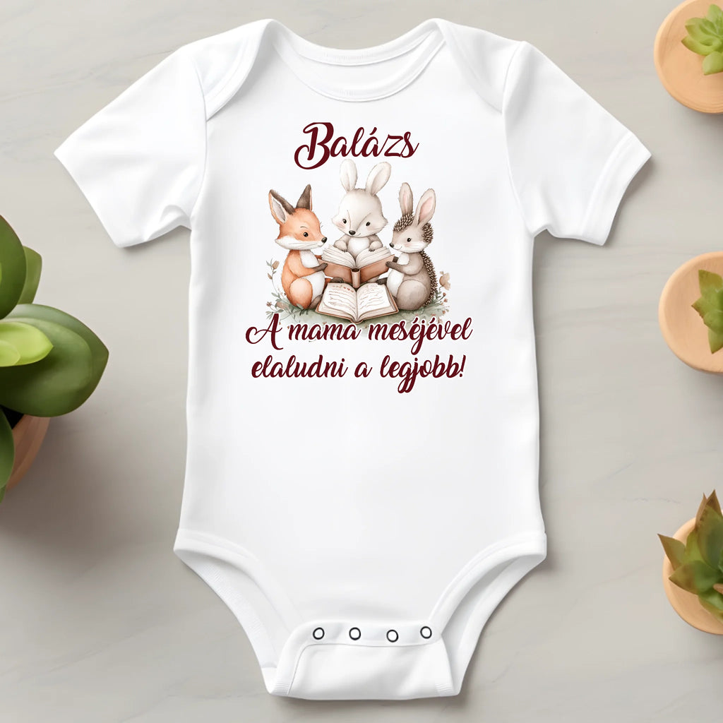 Egyedi neves baba body mesélő állatos mintával - Ajándékverzum