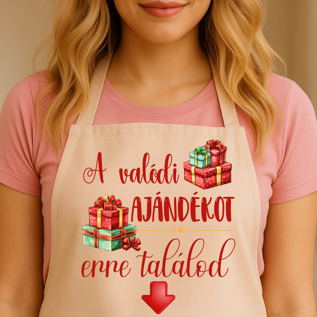 Egyedi bézs kötény - Ajándékverzum