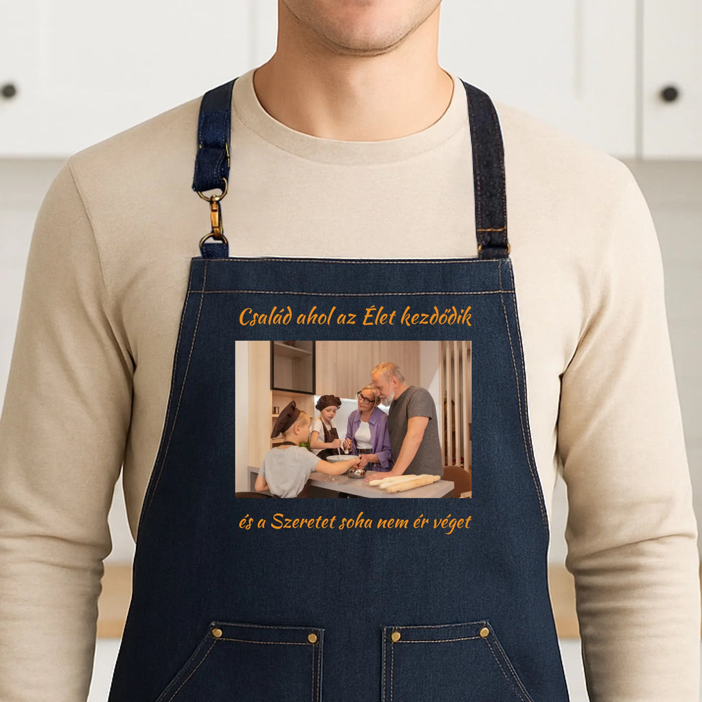 Egyedi fényképes prémium farmer kötény - Ajándékverzum