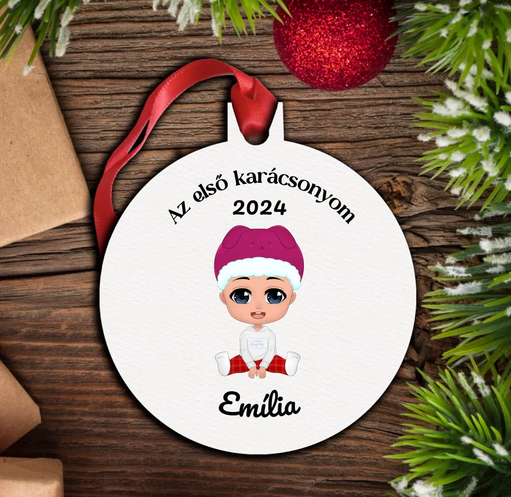 Az első karácsonyom - karácsonyfadísz szerkeszthető karakterrel