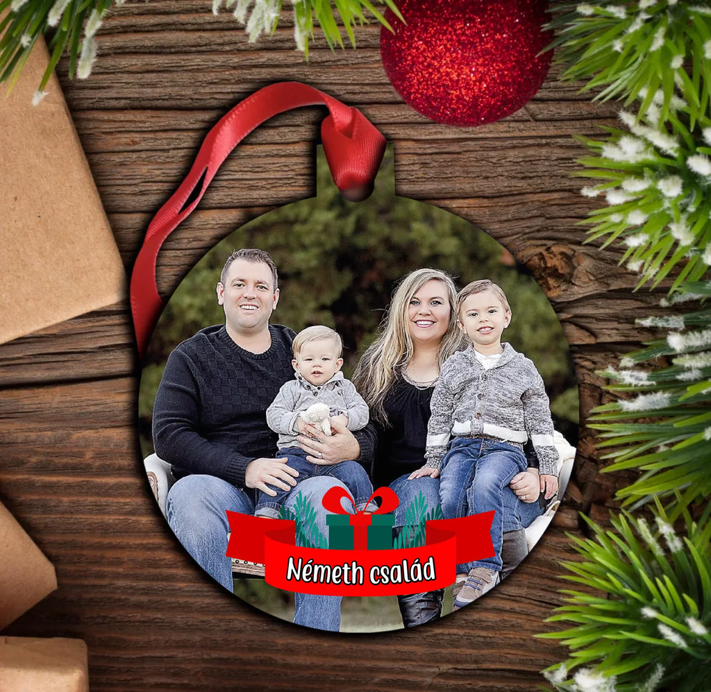 Családos karácsonyfadísz - saját fotóval