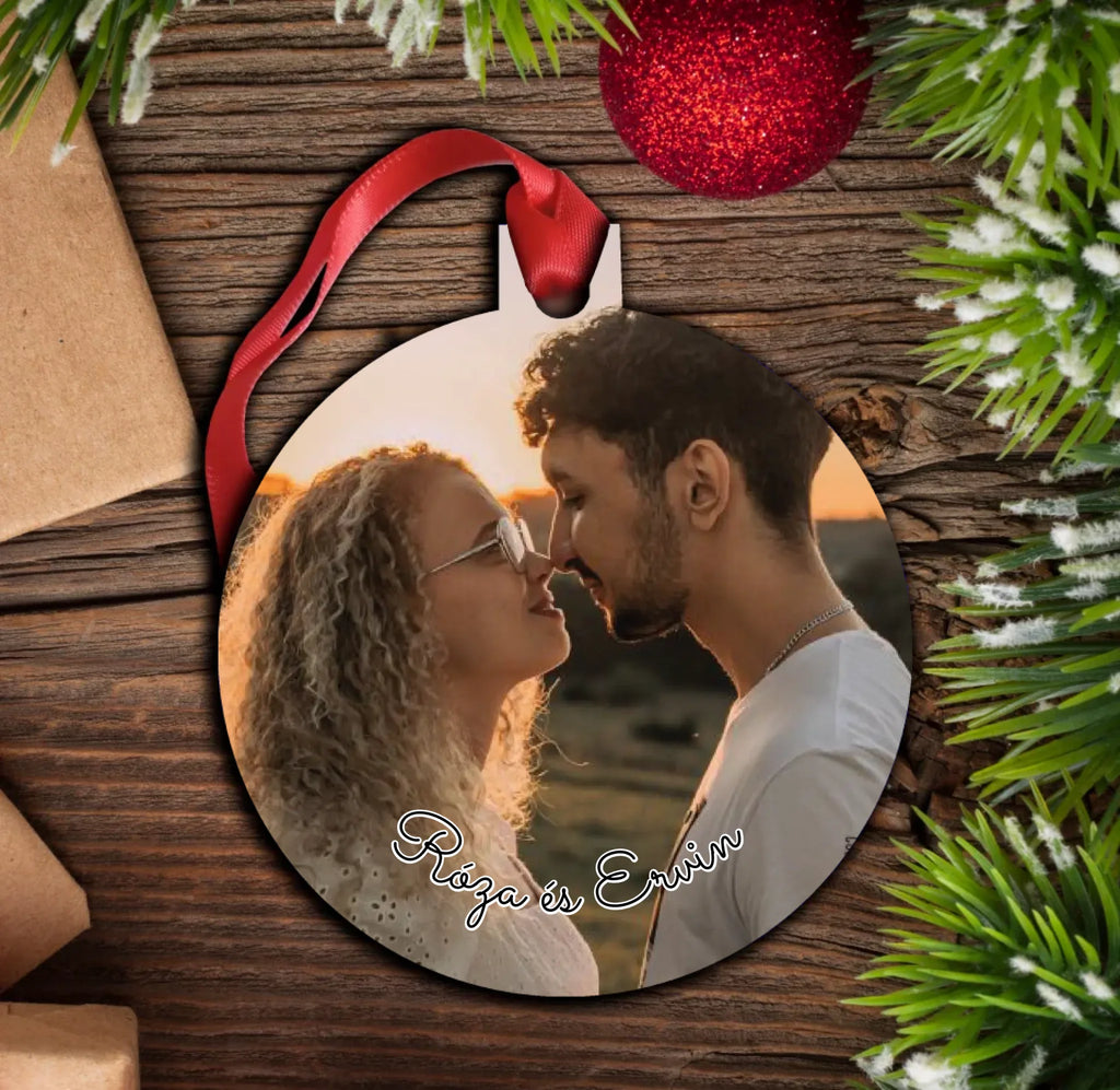 Szerelmes karácsonyfadísz - saját fotóval