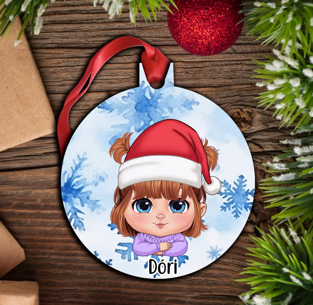 Személyre szabható karakteres karácsonyfadísz babáknak, lányos