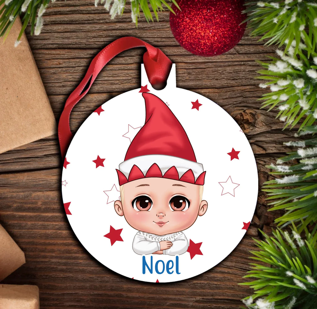 Személyre szabható karakteres karácsonyfadísz babáknak, fiús