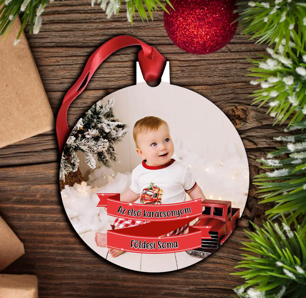 Az első karácsonyom - karácsonyfadísz saját fotóval és névvel