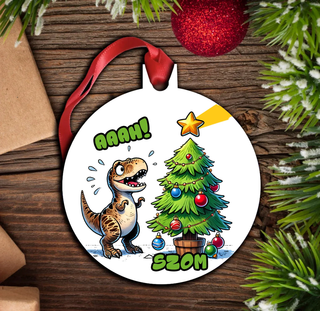 Faszom karácsonyi dísz dinó mintával és egyedi felirattal