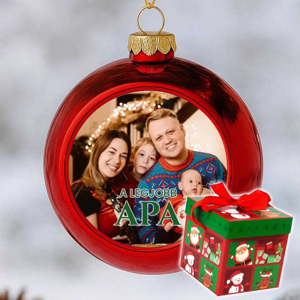 Fényképes piros gömbdísz