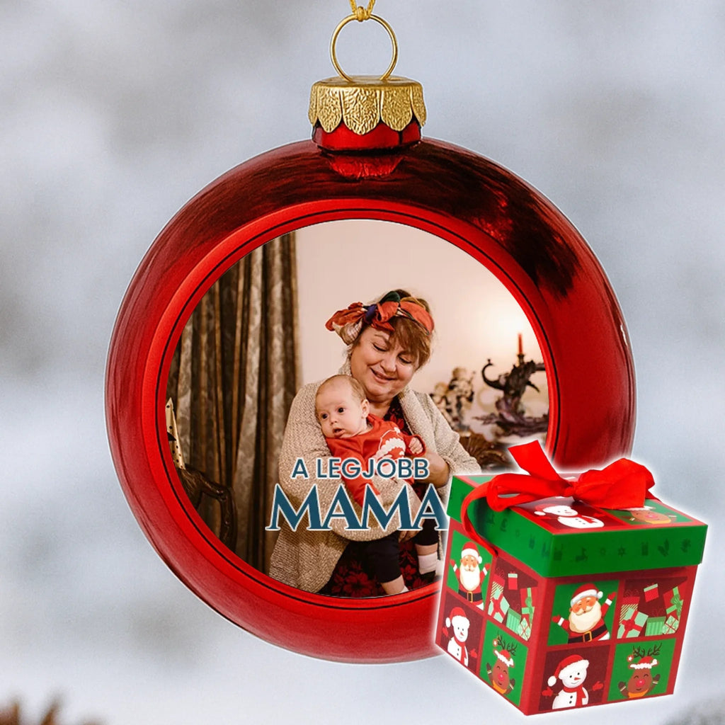 Fényképes piros gömbdísz