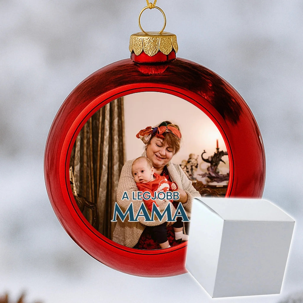 Fényképes piros gömbdísz