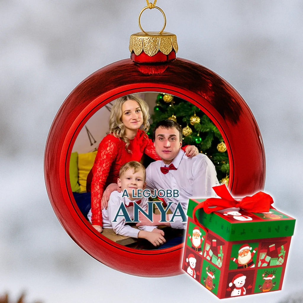 Fényképes piros gömbdísz