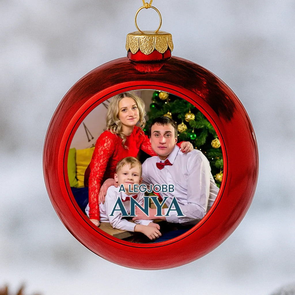 Fényképes piros gömbdísz