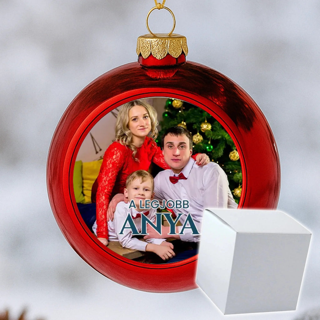 Fényképes piros gömbdísz