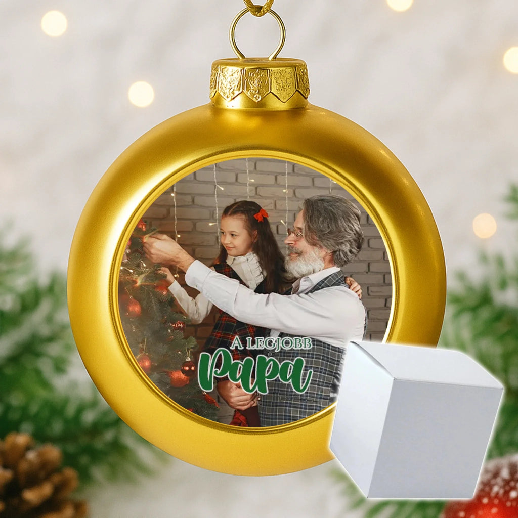 Egyedi képes arany gömbdísz