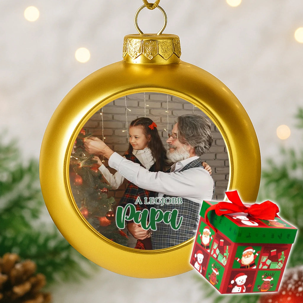 Egyedi képes arany gömbdísz