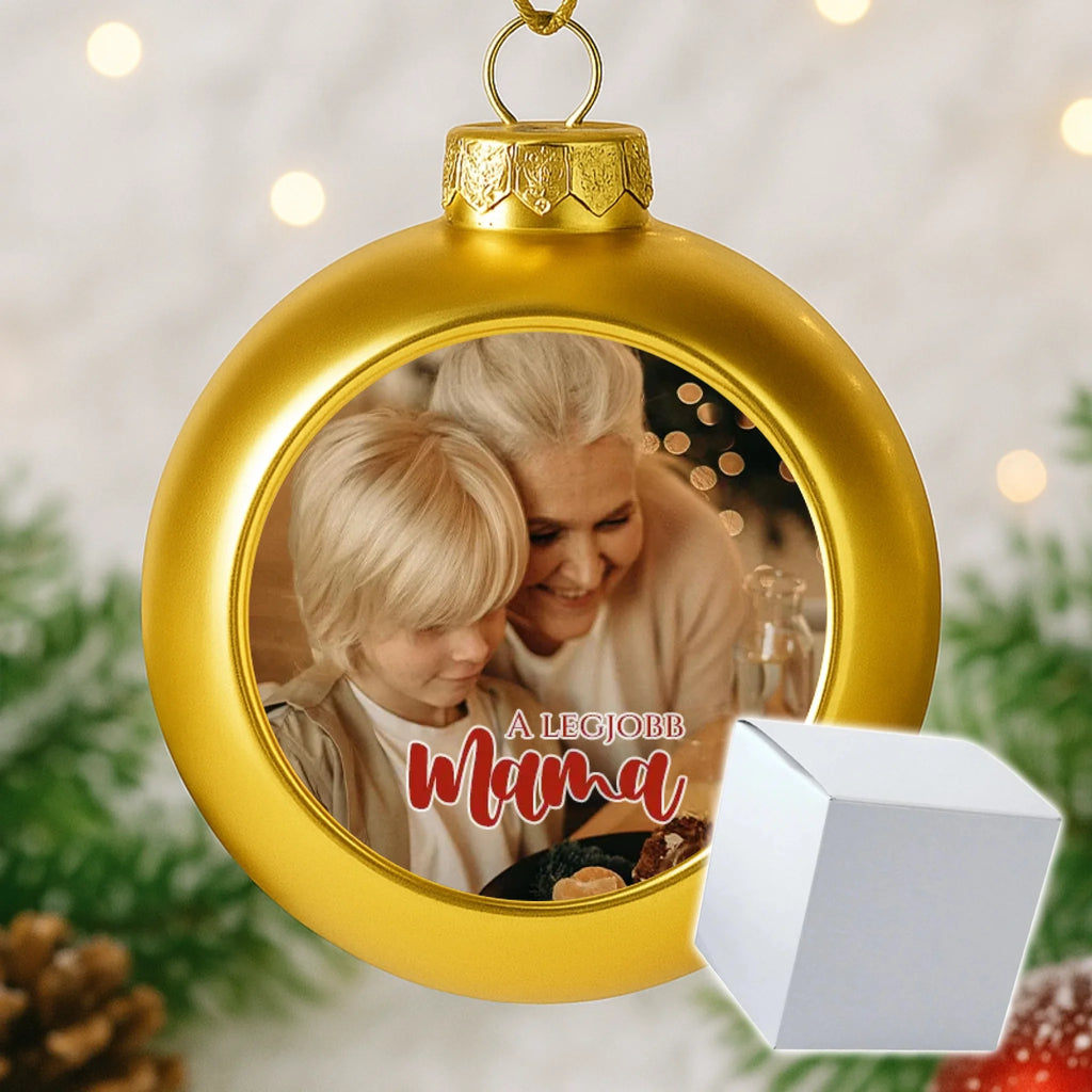 Egyedi képes arany gömbdísz