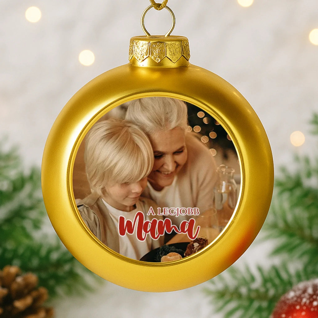 Egyedi képes arany gömbdísz