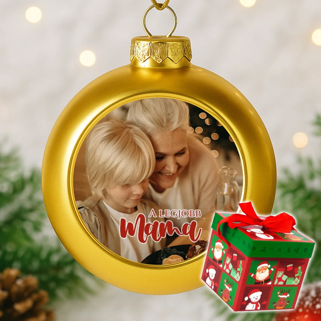 Egyedi képes arany gömbdísz