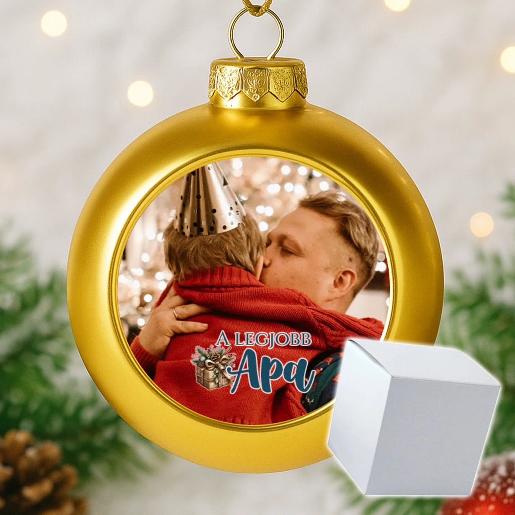 Egyedi képes arany gömbdísz