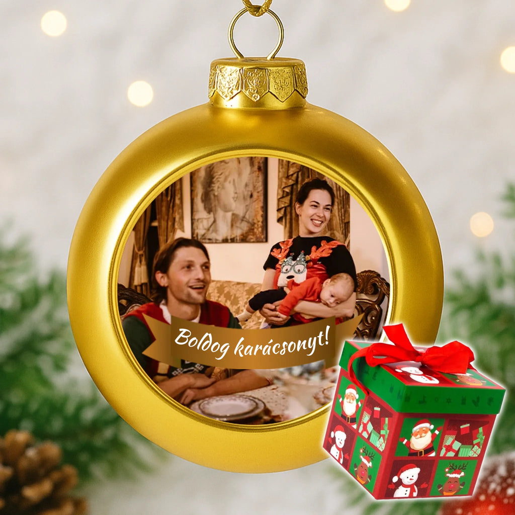 Egyedi képes arany gömbdísz