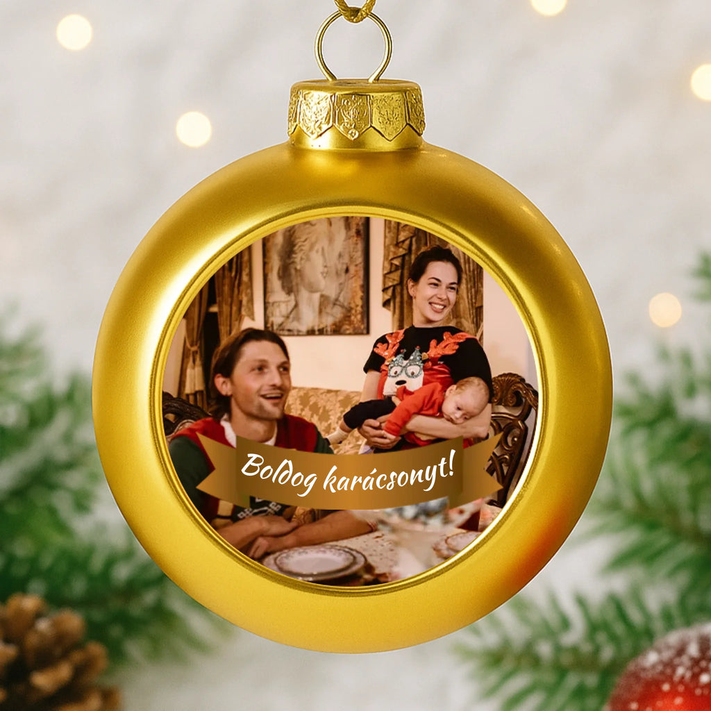 Egyedi képes arany gömbdísz