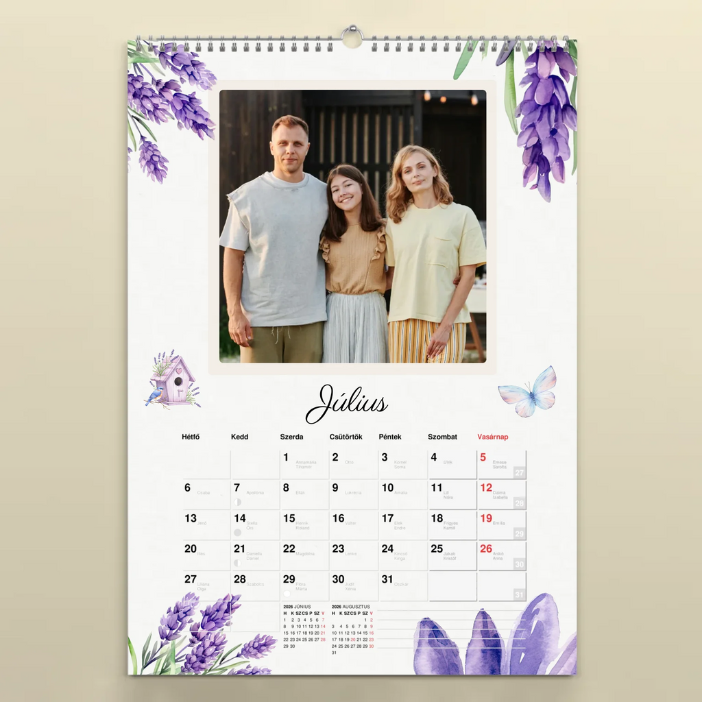 Egyedi fényképes falinaptár névnapokkal 2026 négyzetes képekkel